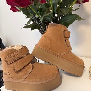 UGG Chestnut Platform Boots with Velcro Straps